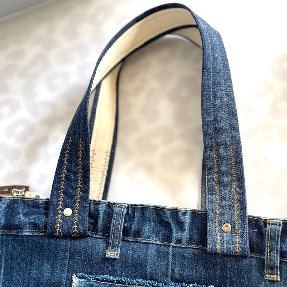 Denim bag patchwork shoulder bag upcycled jeans boho bag - Picture 10 of 10